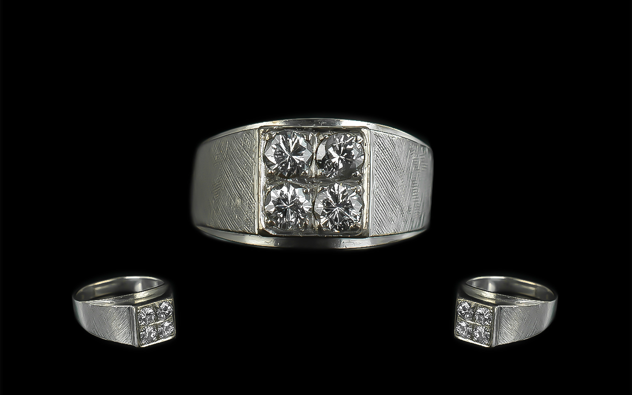 18ct White Gold - Attractive 4 Stone Diamond Set Ring, Marked 18ct to Shank.