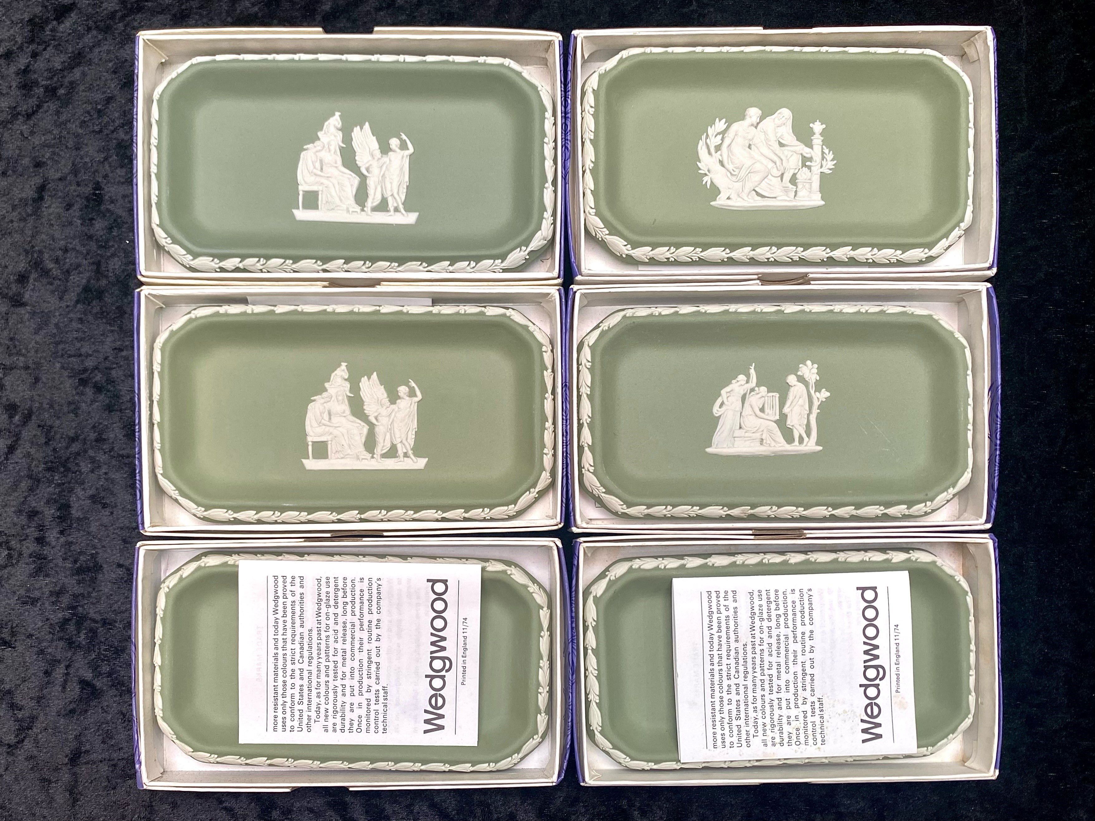 Wedgwood Green Jasper Ware 6 x Oblong Dishes. In very good condition with original box. - Image 4 of 4