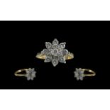 9ct Gold Diamond Cluster Ring, flowerhead setting,