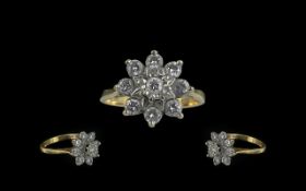 9ct Gold Diamond Cluster Ring, flowerhead setting,