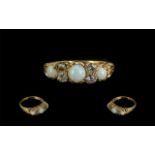 Antique Period Ladies 21ct Gold Attractive Opal and Diamond Set Ring, fancy gallery setting,