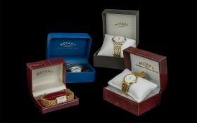 Gents watch interest. A Collection of 4 boxed gents Rotary watches.