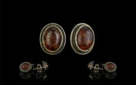 Ladies Silver & Amber Earrings. Stamped for Silver. For Pierced Ears - Please See Photo.