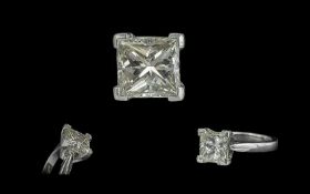 2.78ct Single Stone Diamond Ring, Princess Cut Diamond Set In Platinum, Four Claw Setting.