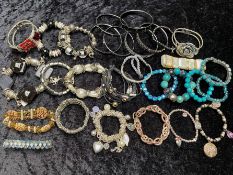 Large Collection of Bracelets & Bangles, comprising stone set bangles, crystal bead bracelet,