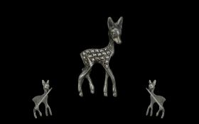 Exquisite Antique Period Platinum Brooch In the Form of a Fawn / Deer of Small Proportions. Marked