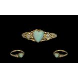 Antique Period Attractive 18ct Gold Heart Shaped Opal and Diamond Set Ring of exquisite setting