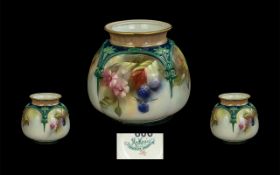 Hadley Worcester Vase, hand decorated with berries and flowers.