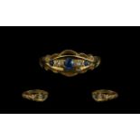 Antique Period Petite 18ct Gold Sapphire and DIamond Set Ring.