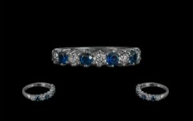 18ct White Gold Attractive Seven Stone Sapphire and Diamond Set Dress Ring,