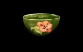 Moorcroft Hibiscus on Green Ground Pattern Bowl / Dish of Oblong Form. Marks to Base. Approx Size