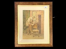 Late 19th/Early 20th Century Watercolour, of a learned man with a book. Mounted, framed and glazed.