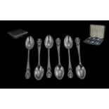 Scottish Thistle Boxed Set of Six Sterling Silver Teaspoons. Makers Mark T.S.C.