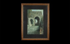 Giovanni Gallo ( Italian - Born 1915 ) Porta Marina - Pompeii / Naples - Oil on Canvas - Board In