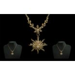 Ladies Attractive and Ornate 14ct Gold Seed Pearl Set Necklace with 14ct gold sunburst seed pearl