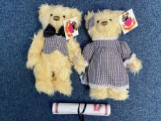 Two Metro Teddy Bears, 'Thomas & Meghan' a boy bear in a waistcoat and bow tie,