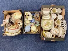 Three Boxes of Collectible Porcelain & Pottery, including a Lladro figure, Royal Doulton vases,