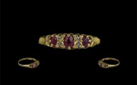 Antique Period Attractive 18ct Gold Ruby and Diamond Set Dress Ring, Gallery Setting. Maker D & Co.