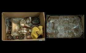 Two Boxes of Collectibles, comprising silver plated ware including teapots, milk jugs, sugar bowls,