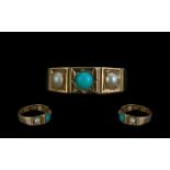 Antique Period 15ct Gold Turquoise and Seed Pearl Set Dress Ring,