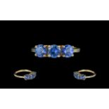 Iliana 18ct Gold Three Stone Blue Sapphire Set Dress Ring marked 18ct and Iliana to interior of