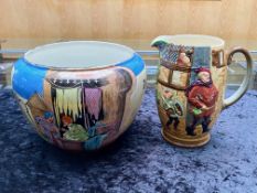 Two Pieces of Vintage Pottery, comprising a Beswick jug 8" tall, depicting Robin Hood figures,