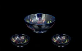 W. Moorcroft Anemone Bowl on Blue Background. Approx 6.5 Inches Diameter & 3 Inches High.
