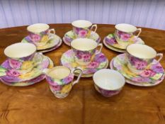 Crown Staffordshire Coffee Set, comprising six coffee cans and saucers, cream jug and sugar bowl.