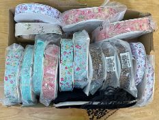 Haberdashery Interest - Large Box of Ribbons, on rolls, lots of assorted colours.