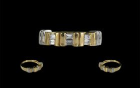 Attractive Ladies 18ct 2 Colour Gold & Diamond Set Ring,