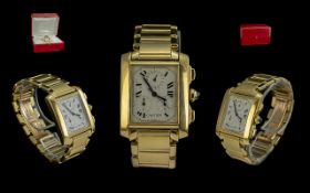 Cartier Gents 18ct Gold Tank Francaise 183 Chronograph Watch.