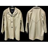 Ladies Cream Soft Leather 3/4 Coat, with brown leather cuffs, underside of collar, and buttons.