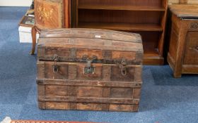Large Vintage Wooden Domed Top Solid Wood Pirates Chest / Storage Chest / Blanket Chest,