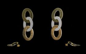 18ct Gold Contemporary Design Drop Earrings - Marked 750 (18ct) Weight 1.8 grams. As new condition.