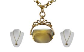 Antique Period Good Quality 9ct Gold Belcher Chain with Attached 9ct Gold Large Stone Set Swivel