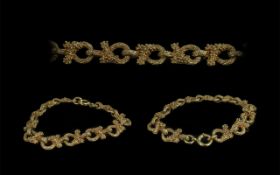 Ladies Attractive 9ct Gold Naturalistic Bark Finish Bracelet of Pleasing Design / Proportion.