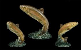 Beswick Hand Painted Fish Figure ' Trout ' Brown - Dark Green. Model No 1032, Designer A.