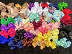 Haberdashery Interest - Large Collection of Beautiful Ribbon Hair Bows, 44 fitted with clips,