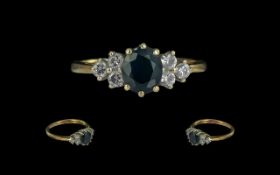 Ladies Attractive 18ct Gold Diamond and Sapphire Set Ring. Fully Hallmarked to Shank.