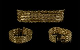 18 ct Gold - Fine Quality Wide Band Ornate Weave Bracelet - Marked 18ct.