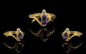 Ladies 22ct Gold Attractive Amethyst and Diamond Set Ring. Marked 22ct to Shank. The Amethyst of