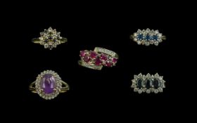 A Collection of Five Stone Set 9ct Gold Rings, fully hallmarked for 9.375. Set with diamonds,