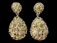 Peridot Cluster Drop Earrings, the brilliant, sparkling green of peridot, totalling 7.5cts,