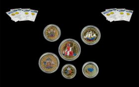 Stamp Interest - Collection of Six Gold Plated & Enamelled British pre-decimal coins.
