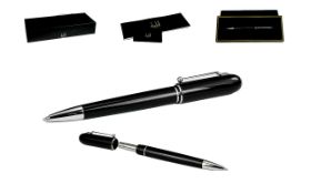 Dunhill Deluxe Ballpoint Pen, Black and Silver Colour way with Presentation Box and Booklets.