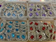 Haberdashery Interest - Large Box of Jewelled & Diamonte Brooches & Buttons,