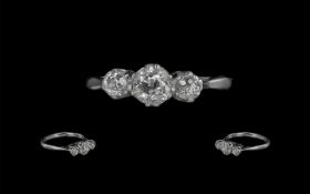 Palladium - Attractive 3 Stone Diamond Ring. Marked Palladium to Shank, More Expensive Than Gold.