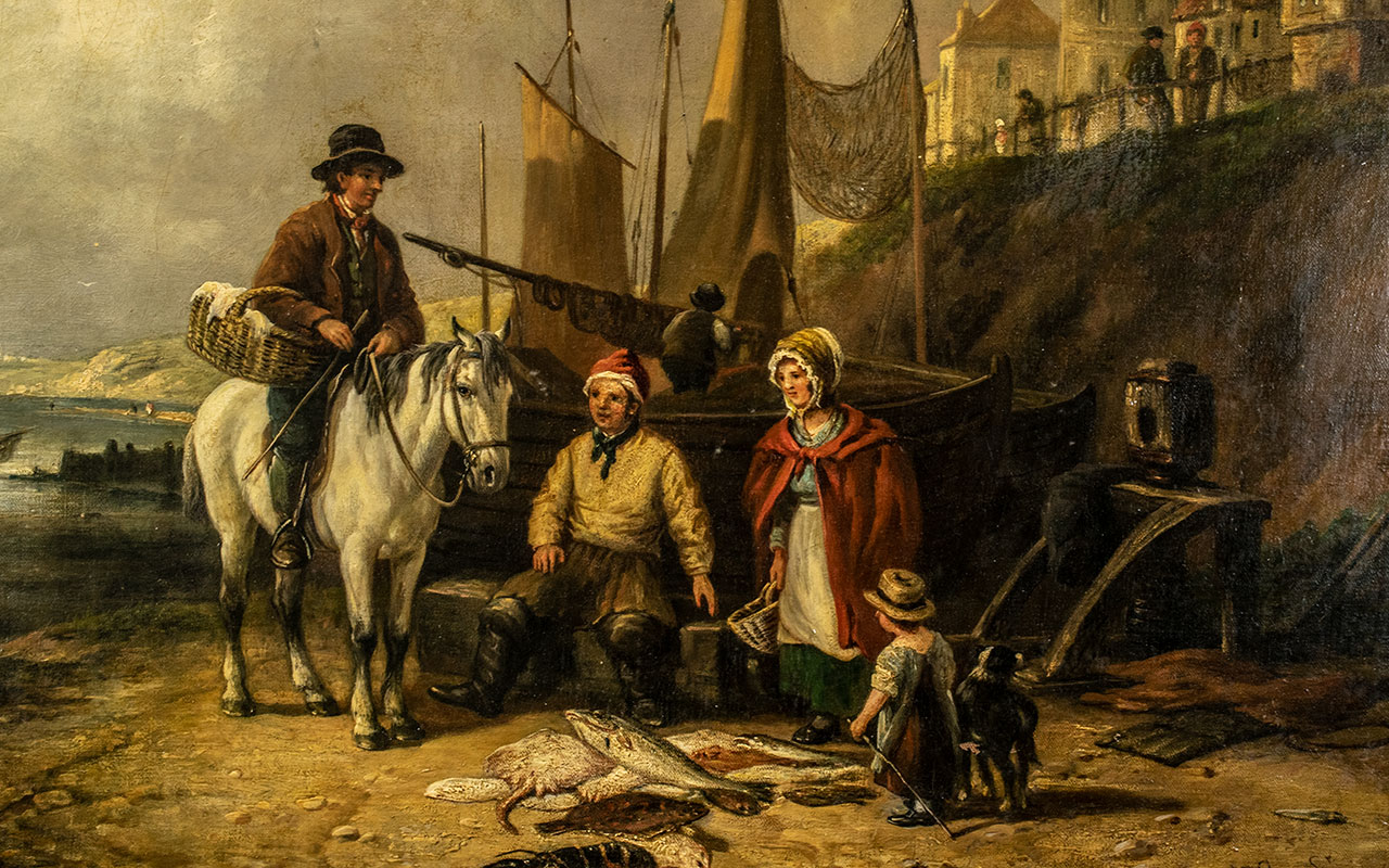 William Shayer Snr (British Artist 1787-1879), depicting a Fisherman on a beach with his catch, - Image 3 of 4