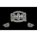 Platinum Superb Quality Diamond Set Dress Ring, Set with Superb Marquise Cut Diamonds to Centre,