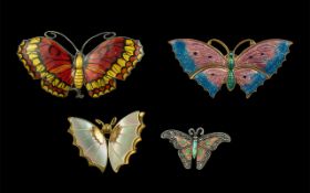 A Small Collection of Vintage Silver and Enamel Butterflies Brooches ( 4 ) In Total.